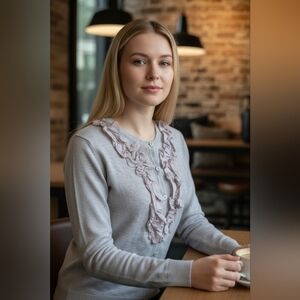 Alfred Sung Pure Grey Ruffle Cardigan